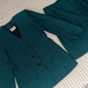 Sassco Vintage 80s Women’s 2 Piece Teal Skirt Suit Blazer Sz 6